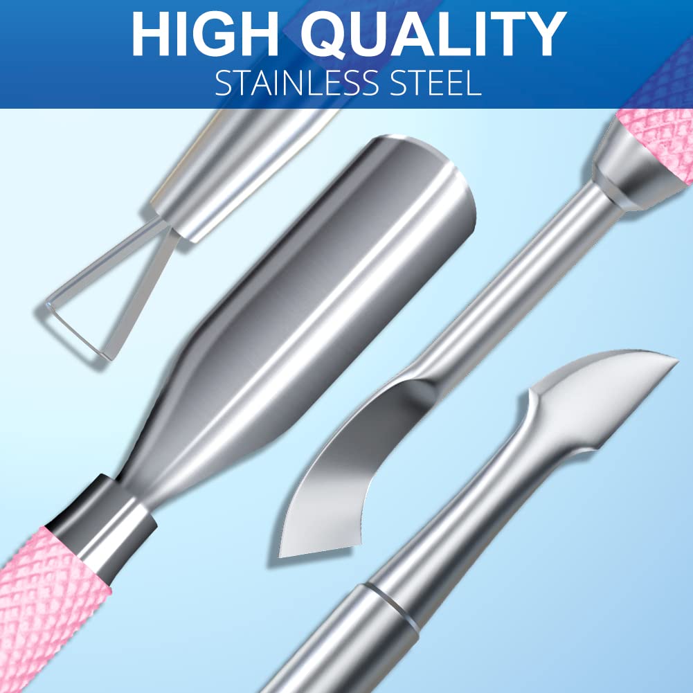 2PCS Metal Mauve/Pink Purple Cuticle Pusher and Cutter Remover Salon Quality Stainless Steel Gel Nail Polish Peeler Scraper Durable Manicure and Pedicure Cleaner Tool For Fingernail and Toenail
