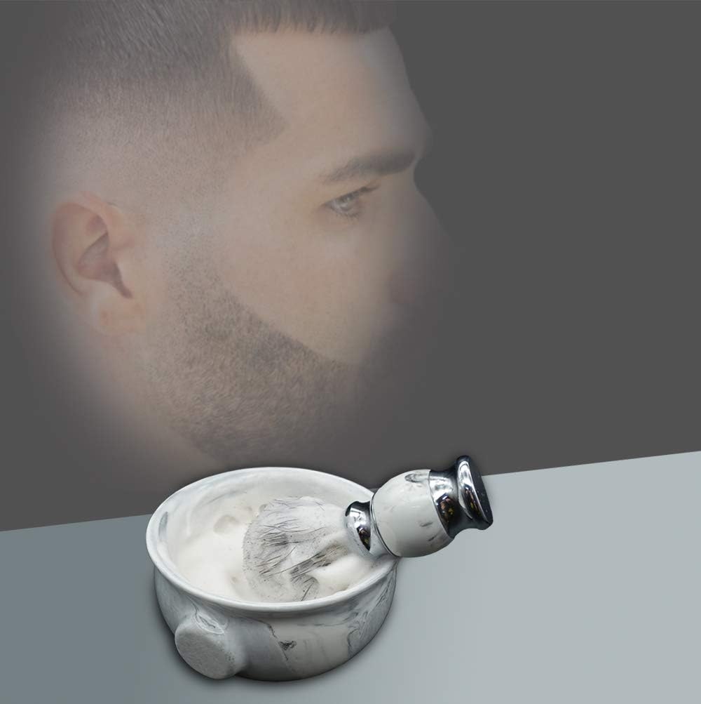 Ceramic Shaving Soap Bowl For Men, Non-slip Handle, Wide Mouth, Large Capacity, Easier to Lather-White& Black