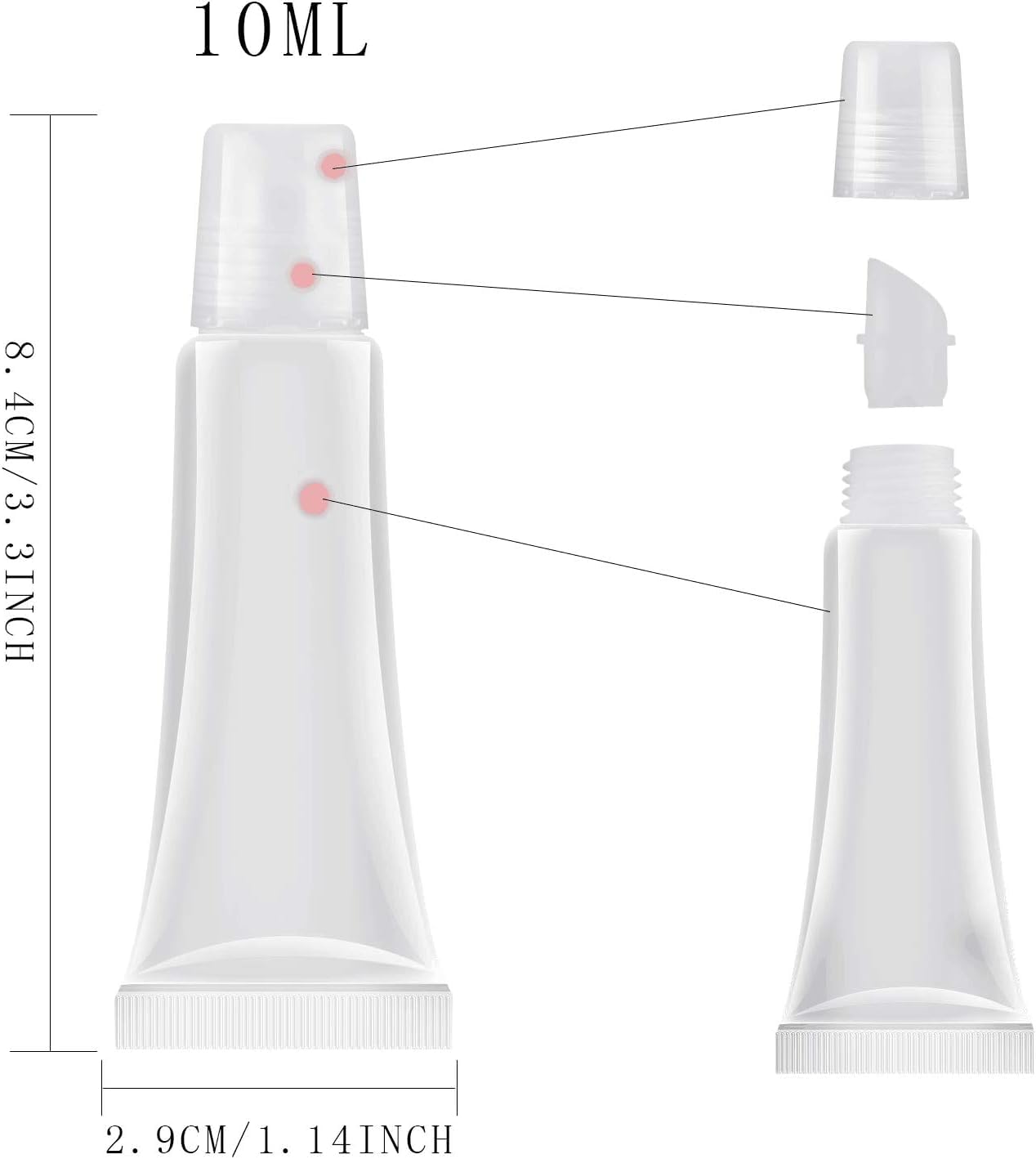 JIAKAI 10ml Mini Clear Refillable Empty Tubes Lip Gloss Balm Container,Soft Tubes Makeup Box,Shampoo Samples Empty Tubes with Screw Cover (20pcs)