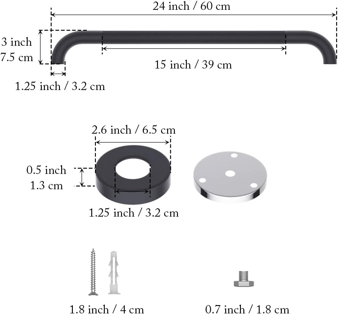 2 Pack 24 Inch Anti Slip Shower Grab Bar Oil Rubbed Black 1.25" Diameter,Munzong Bathroom Grab Bar, Knurled Bathroom Balance Bar,Safety Hand Rail Support Handicap Elderly Senior Assist Bath Handle