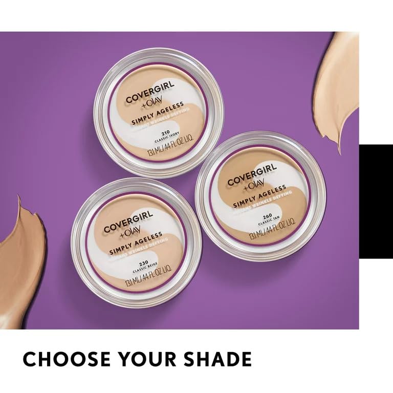 COVERGIRL Simply Ageless Instant Wrinkle Defying Foundation, SPF 28, Hyaluronic Complex & Vitamin C - 245 Warm Beige, Pack of 1