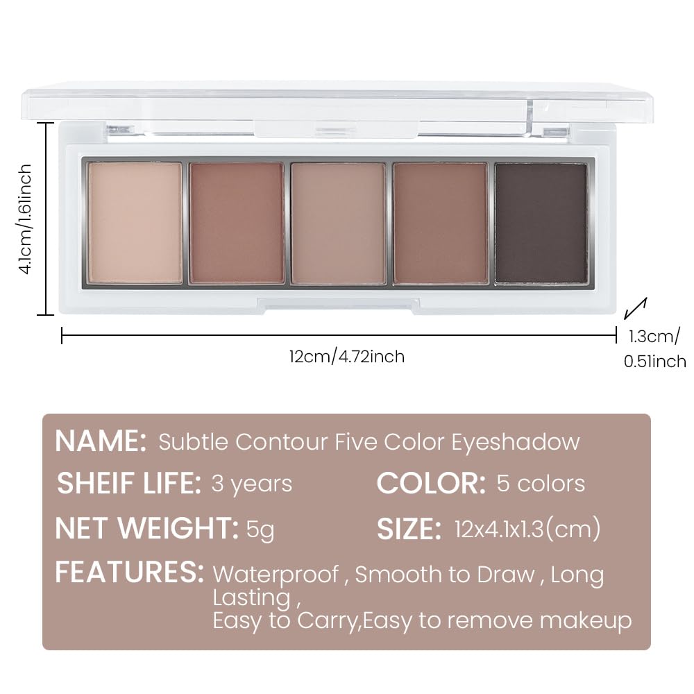5 Colors Matte Eyeshadow Makeup Palette,Nude Dark Brown Taupe Black Natural Neutral Eye Shadow Palette,Long Lasting Waterproof Naturing-Looking Women Girls Eye Shadow