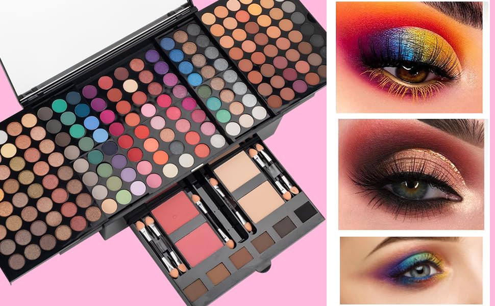 194 Colors Eyeshadow Makeup Palette, Makeup Palette Set with Eyeshadow Blusher Eyebrow Powder Mirror Applicators, All in One Makeup Eye Shadows Cosmetics Gift Kit