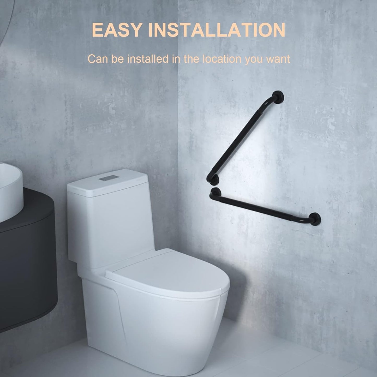 2 Pack 24 Inch Black Shower Grab Bar w/Anti Slip Rubber Grip,ZUEXT Stainless Steel Bath Grab Bar,Bathroom Balance Bar,Wall Mount Safety Handrail Support,Handicap Injury Elderly Senior Assist Handle