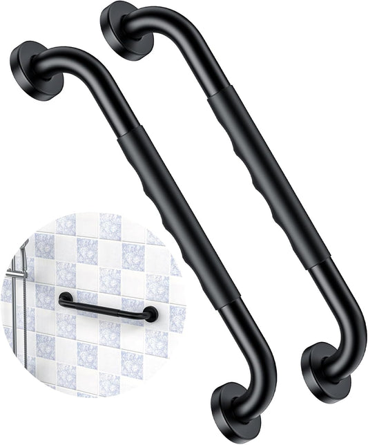 2 Pack 16 Inch Black Shower Grab Bar w/Anti Slip Rubber Grip,ZUEXT Stainless Steel Bath Grab Bar,Bathroom Balance Bar,Wall Mount Safety Handrail Support,Handicap Injury Elderly Senior Assist Handle
