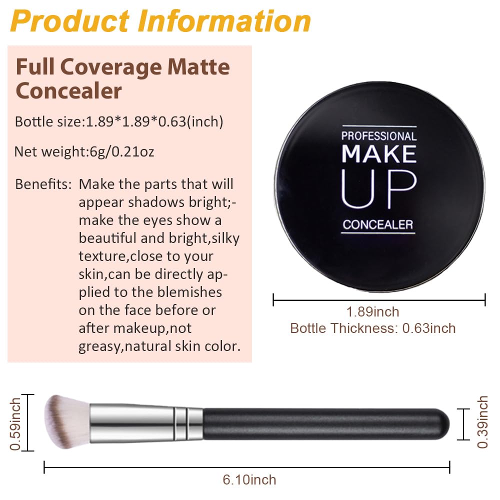 Pot Concealer with Makeup Brush Set,Tattoo Color Correcting Concealer,Full Face Color Correcting Conceal Foundation,Under Eye Concealer Brightener Dark Eye Ring corrector de ojeras (05-MEDIUM HONEY)