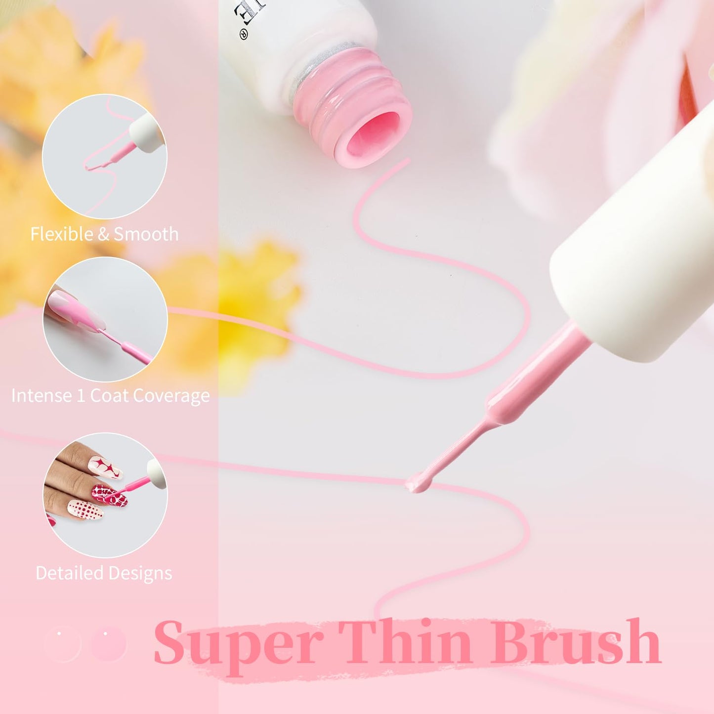 JODSONE Nail Art Gel Liner Set 10 Colors Pink Collection Gel Nail polish Need U V Lamp Cured at Home Salon Design Gift for Girls