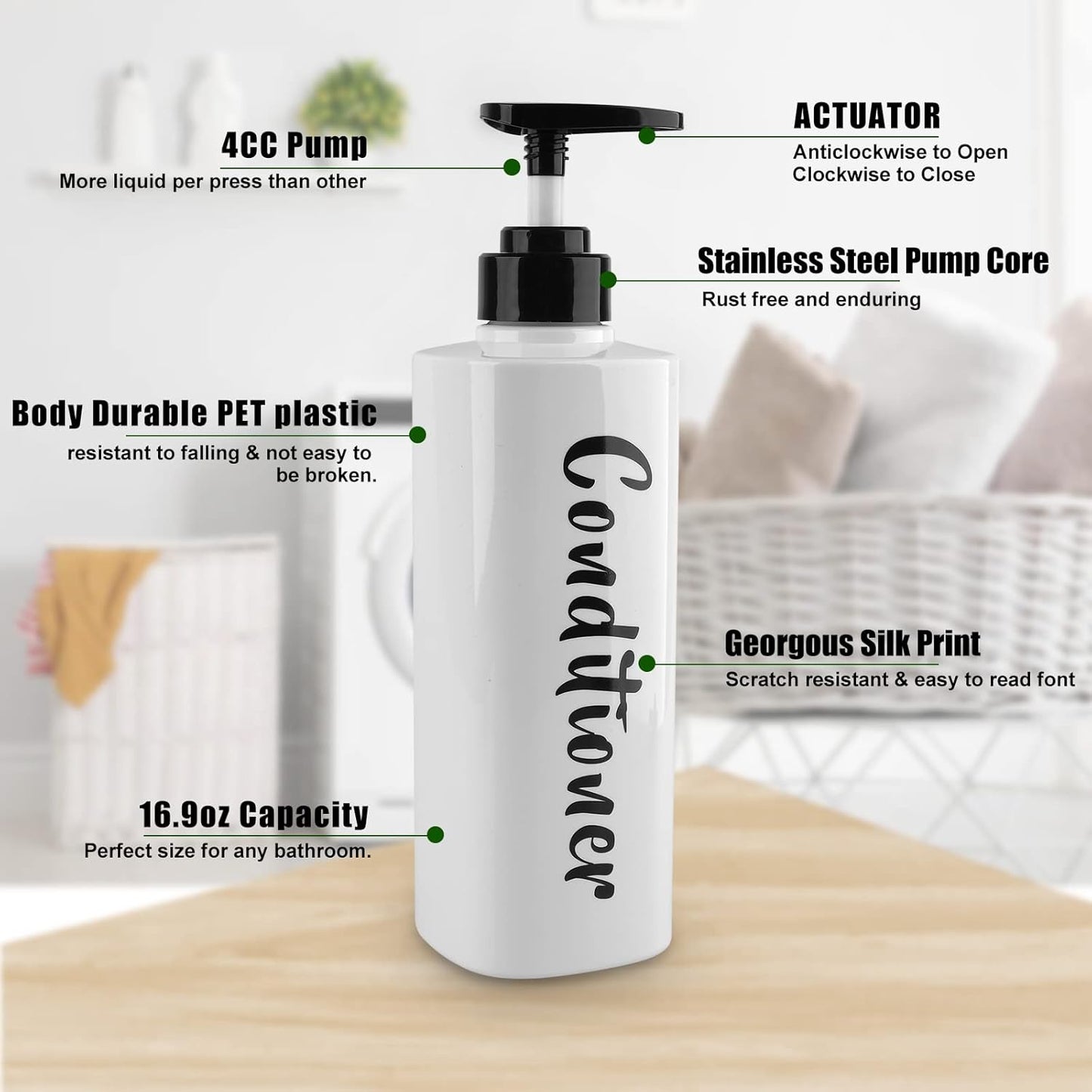 16.9oz Shampoo and Conditioner Dispenser Set of 3-Printed Shower Soap Dispenser Plastic Shampoo Bottles Refillable with Pump - Shampoo Conditioner Body Wash Dispenser for Bathroom Shower Wall