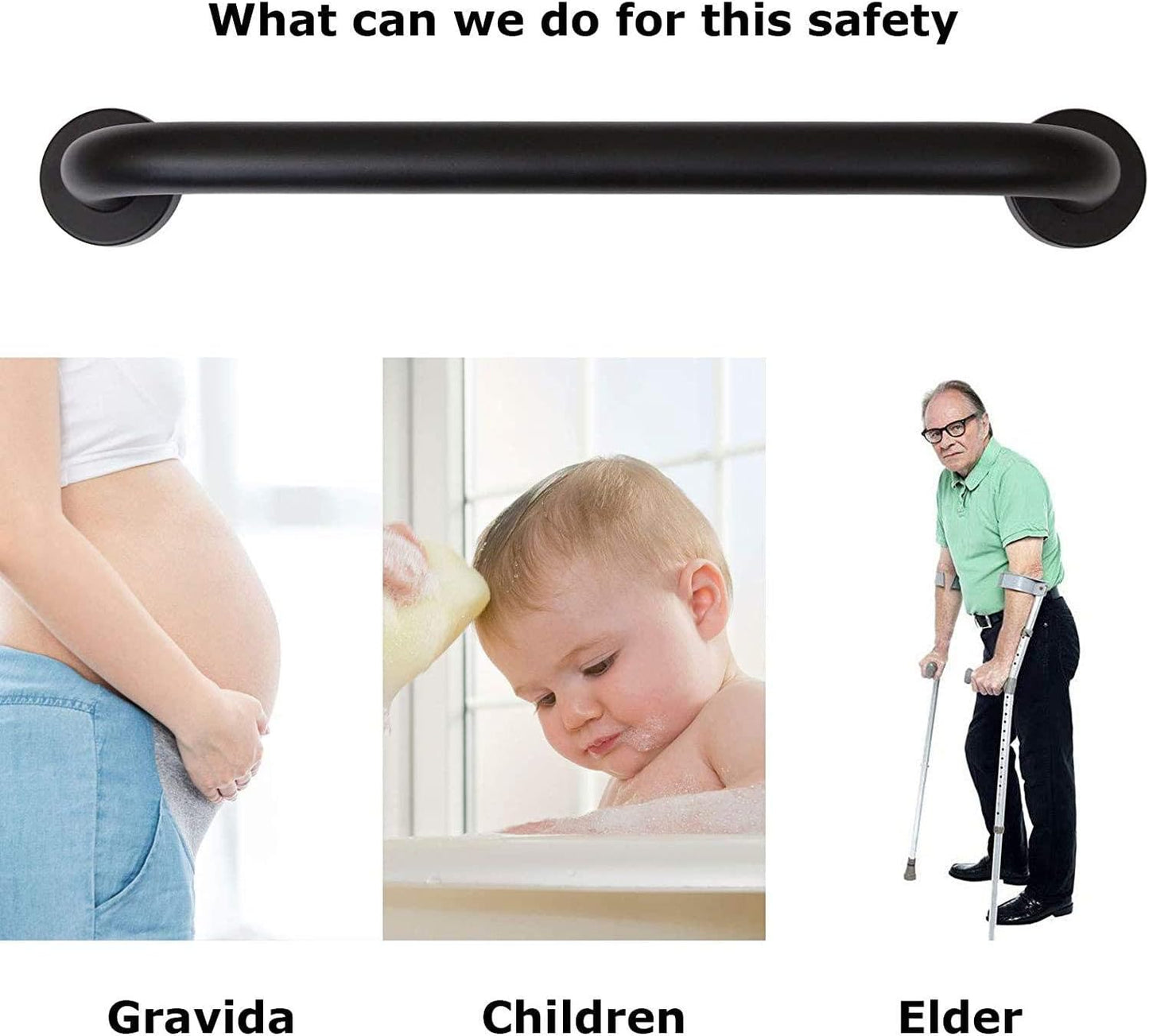 2 Pack 24 Inch Black Shower Grab Bar, iMomwee Stainless Steel Bathroom Grab Bar Handle, Bathroom Shower Balance Bar,Safety Hand Rail Support,Handicap Elderly Senior Assist Bath Handle(1.25" Diameter)