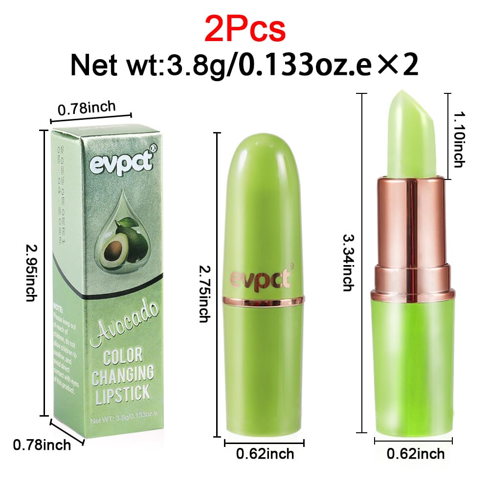 evpct 2Pcs Avocado Tinted Lip Balms PH Lip Color Changing Lipstick Balm Stain Gift Set Queen for Women Girls Korean Mood Long Lasting Color Change Light Pink Lipstick Lip Tint Plumper Gloss 10#