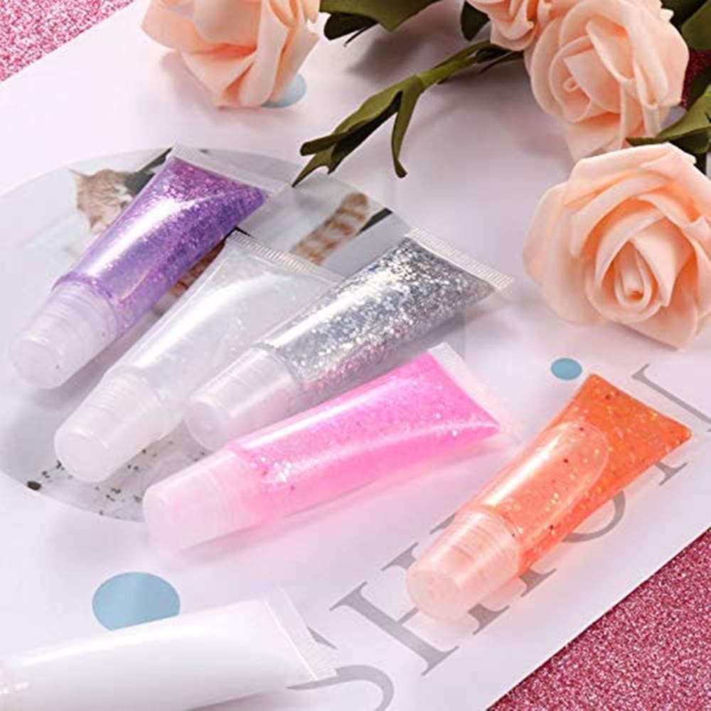JIAKAI 10ml Mini Clear Refillable Empty Tubes Lip Gloss Balm Container,Soft Tubes Makeup Box,Shampoo Samples Empty Tubes with Screw Cover (10pcs)