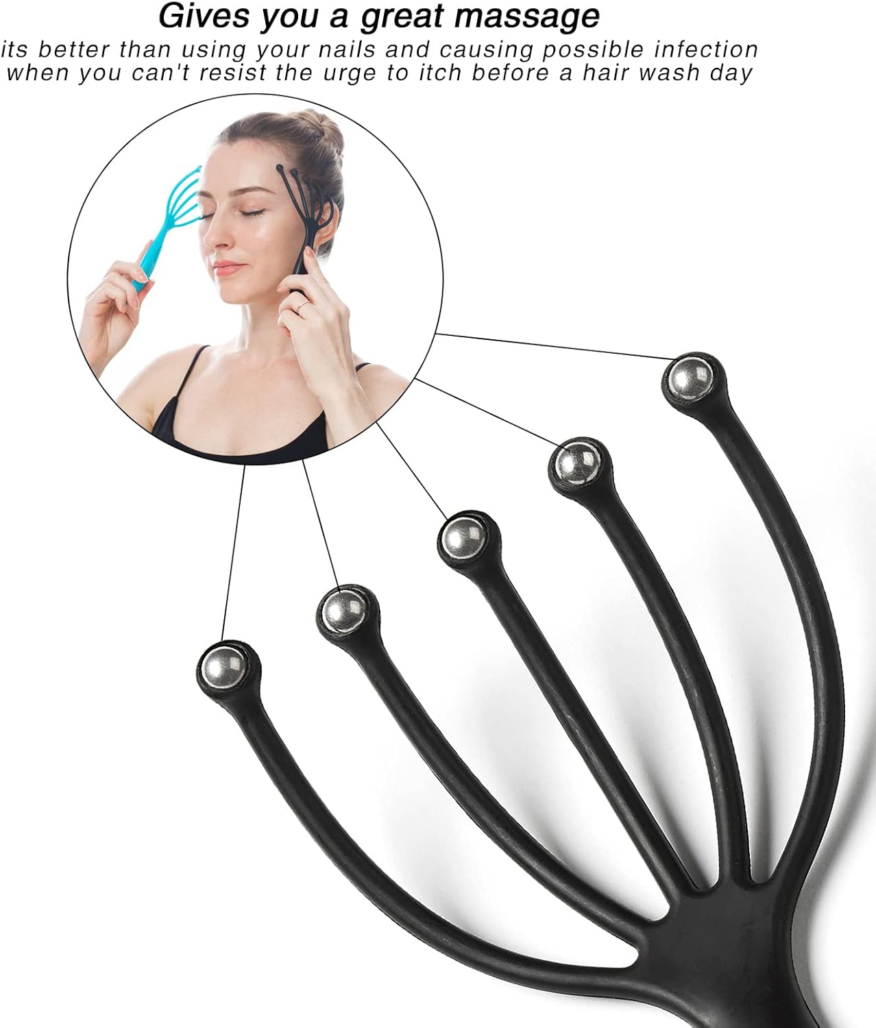 Head Massager,Protable Handheld SPA Scalp Massage Tool for Deep Relaxation & Stress Reduction Wet and Dry in The Office Home SPA (2-Pack) (Black Blue)