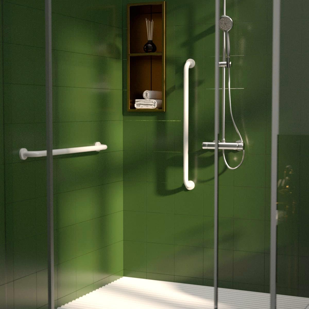 32 Inch Anti Slip Shower Grab Bar Oil Rubbed White 1.25" Diameter, Munzong Bathroom Grab Bar, Knurled Bathroom Balance Bar,Safety Hand Rail Support Handicap Elderly Senior Assist Bath Handle