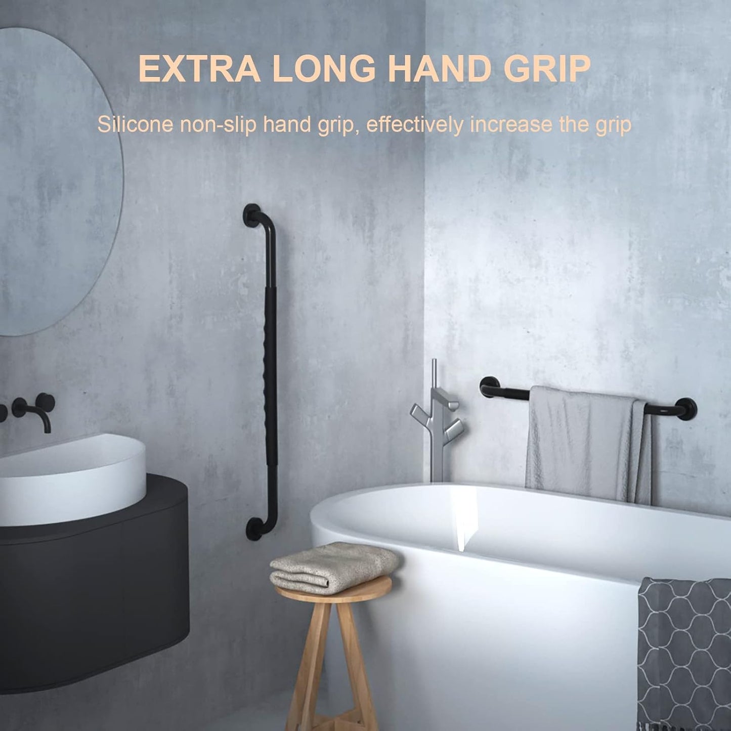 2 Pack 32 Inch Black Shower Grab Bar w/Anti Slip Rubber Grip,ZUEXT Stainless Steel Bath Grab Bar,Bathroom Balance Bar,Wall Mount Safety Handrail Support,Handicap Injury Elderly Senior Assist Handle