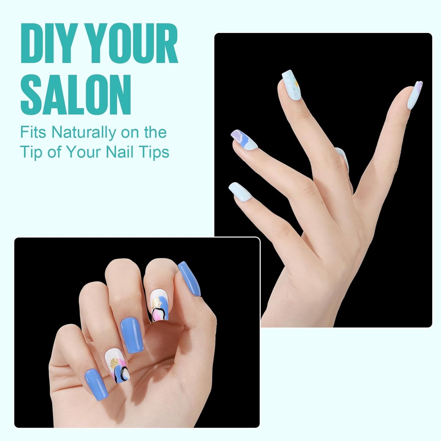 TOMICCA Fake Clear Nails, Short Square False Nail Tips, 216Pcs Nail Extension Tips for DIY Salon Gift