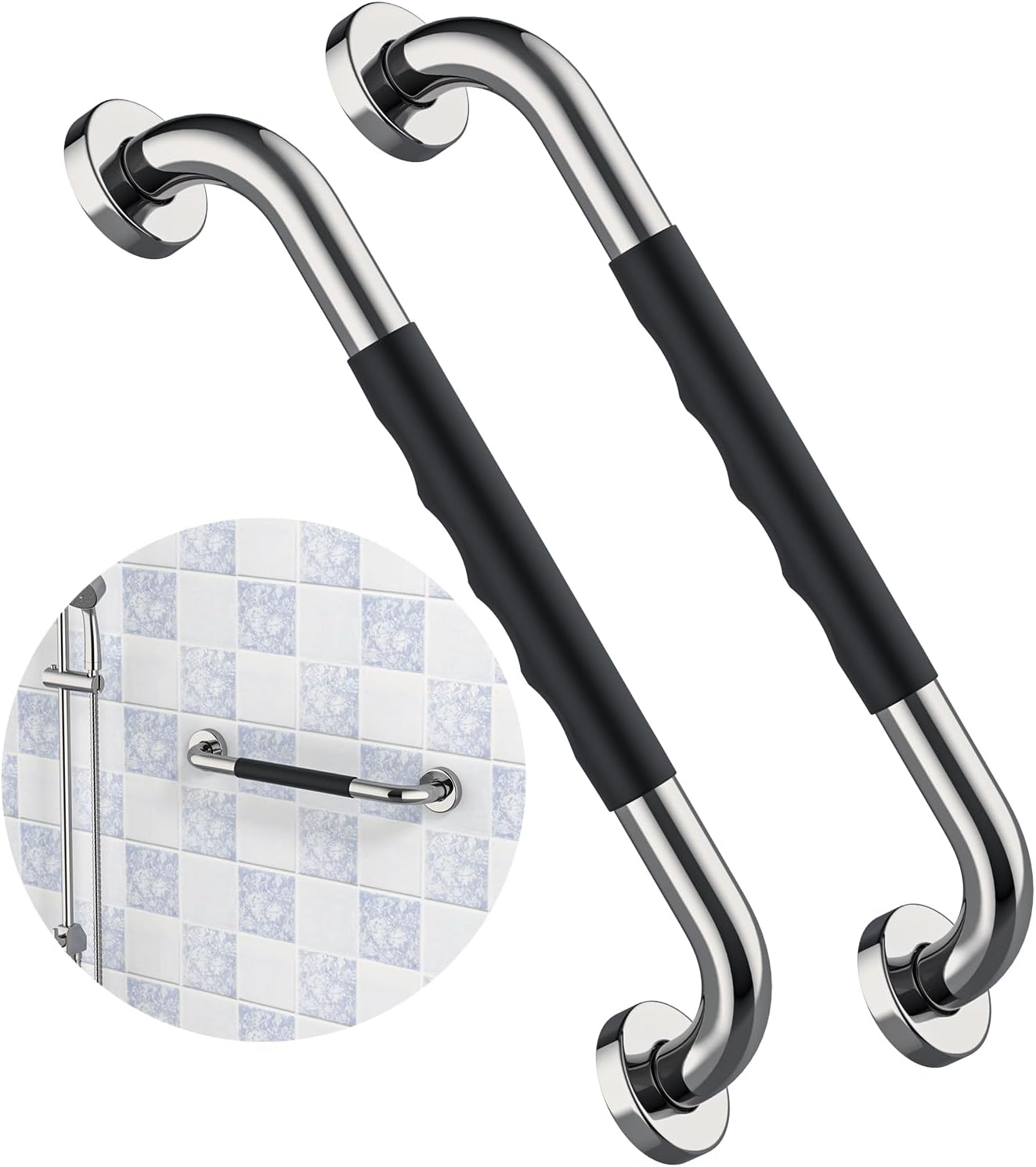 2 Pack 16 Inch Shower Grab Bar w/Anti Slip Rubber Grip,ZUEXT SUS304 Stainless Steel Bath Grab Bar,Bathroom Balance Bar,Wall Mount Safety Handrail Support,Handicap Injury Elderly Senior Assist Handle