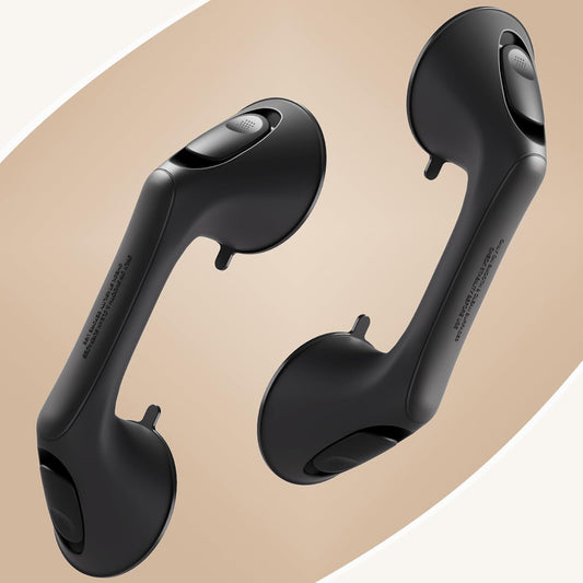 2 Pack 12 Inch Grab Bars for Bathtubs and Showers for Seniors, Heavy Duty Shower Handle for Elderly, Suction Cup Removable Handrails Handicap Bath Grip Bathroom Safety Grips (Black)