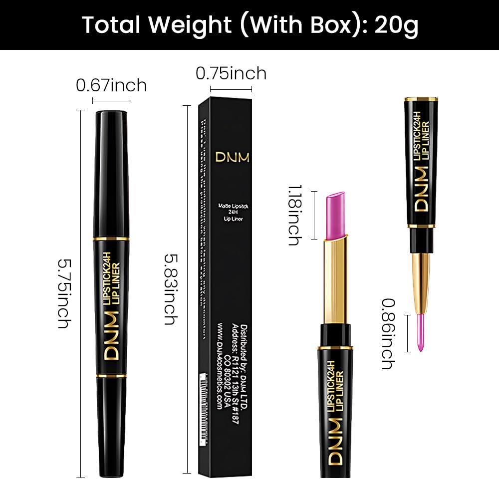 evpct 1Pcs Pink Metallic Shine Shimmer Lip Liner and Lipstick Combo Set Kit for Women, Lightweight Hydrating Formula High Impact Full Coverage Lipstick and Lip Liner Makeup Stains Gloss, 19#