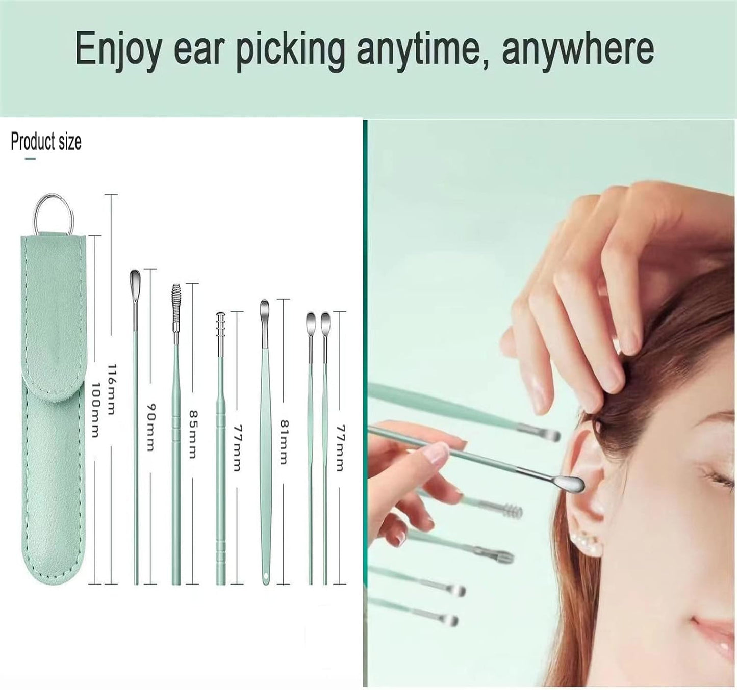 12 Pcs Ear Pick Earwax Removal Kit, Ear Cleaning Tool, Stainless Steel Earwax Removal Tool with Leather Storage Box (Black&Green)