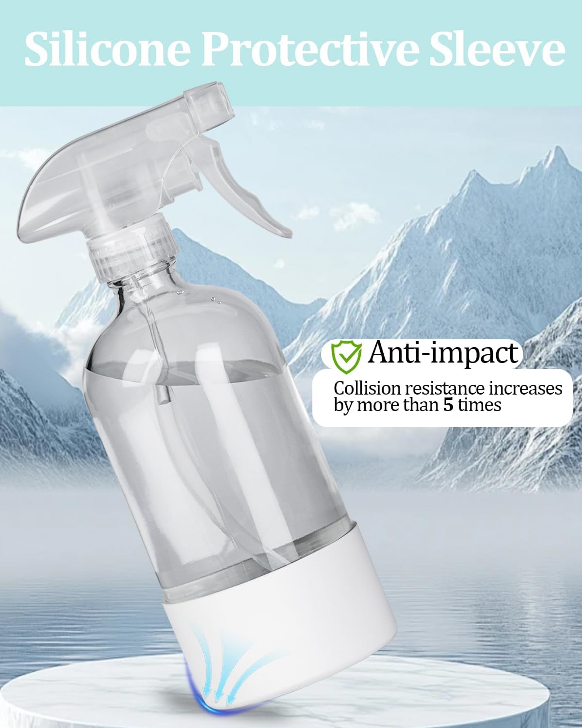 2 Pack 360° Glass Spray Bottles with Silicone Sleeve, 16 oz Empty Refillable Containers with Adjustable Spray Nozzles, Spray Bottles for Hair, Cleaning Solutions and Plants White