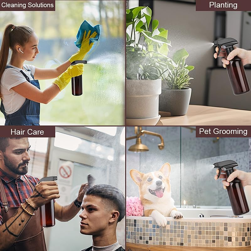 Spray Bottles 12oz Plastic Spray Bottle for Hair Mist/Stream Heavy Duty Empty Spray Bottles for Cleaning Solutions, Plants (12oz-Brown)