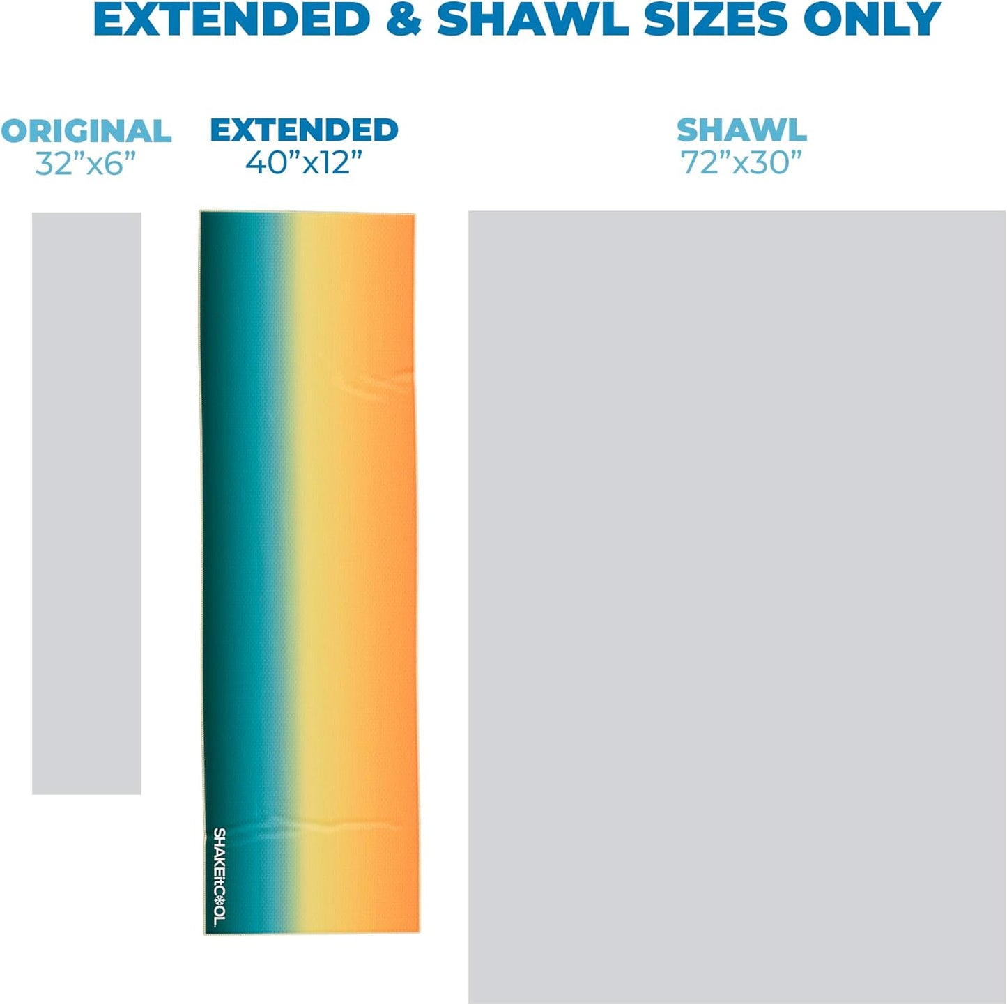 SHAKEitCOOL Extended Size Cooling Towel – Be Cool in Style - Heat Relief, Soft, Lightweight, Sun Protection, Easy Clean - Perfect for Biking, Hiking, Running, Yoga, Golf - Orange Blue Ombre M
