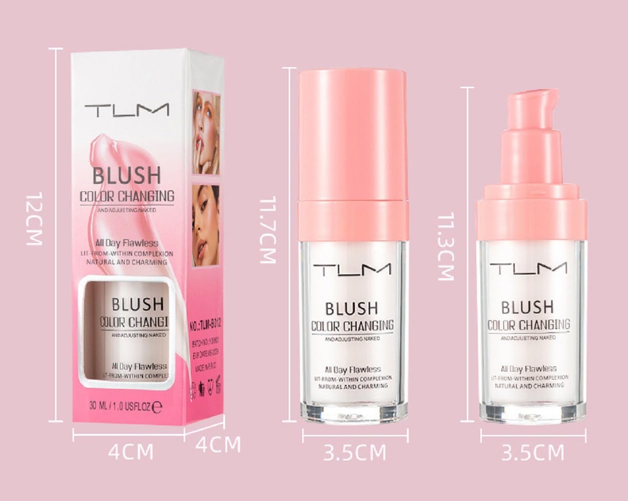 TLM Foundation Color Changing,and Adjusting Naked,All Day Flawless Makeup,Lit-From-Within complexion,Natural and Charming,Luminzing Satin Face Color(30ML,Pink)