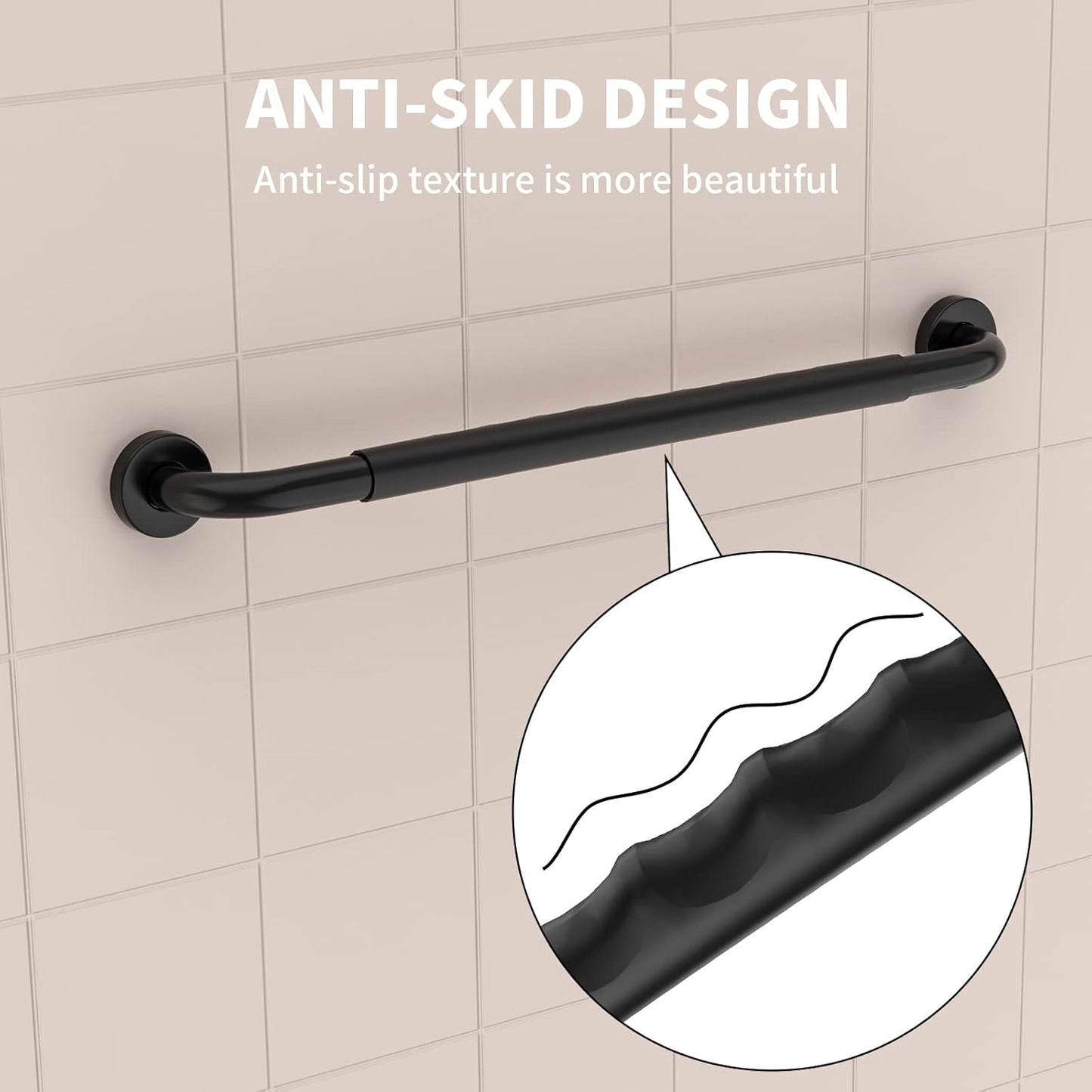 32 Inch Shower Grab Bar w/Anti Slip Rubber Grip, Munzong Black Stainless Steel Bathroom Grab Bar, Bathroom Balance Bar,Safety Handrail Support,Handicap Injury Elderly Senior Assist Bath Handle