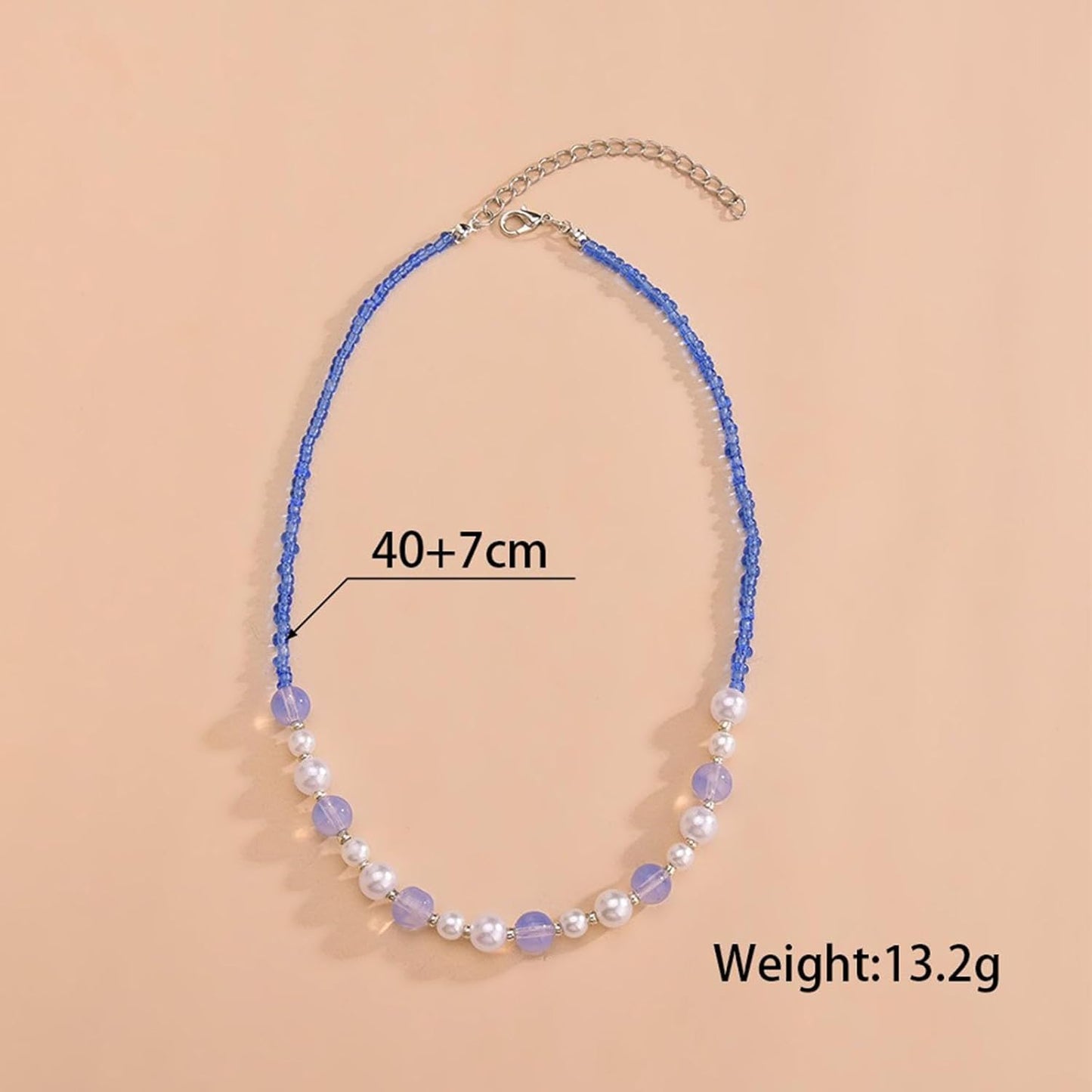 Boho Pearl Choker Necklace Vintage Blue Heishi Surfer Choker Imitation Pearl Necklace Chain Vinyl Seed Beads Necklace Summer Beach Bohemian Necklace Jewelry for Women and Girls