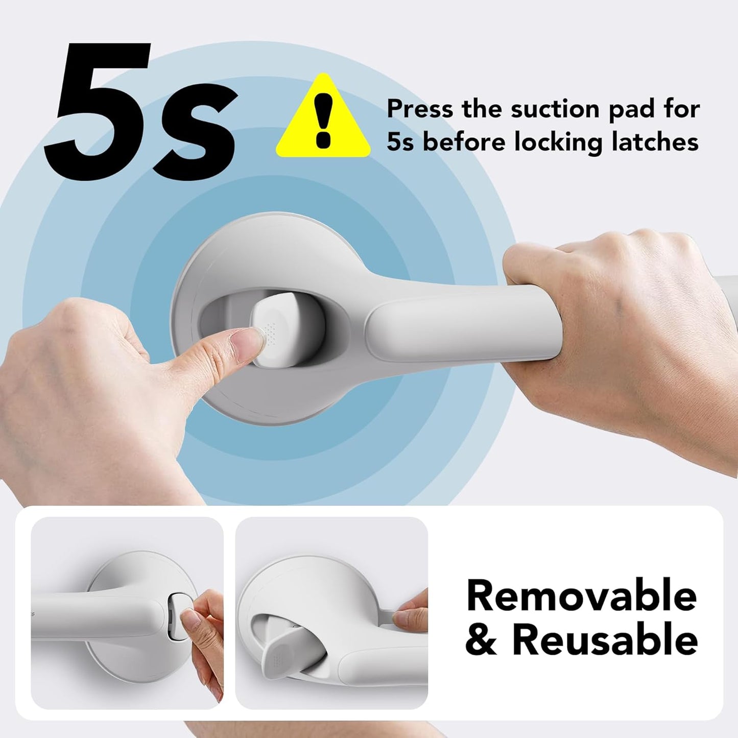 2 Pack 16 Inch Grab Bars for Bathtubs and Showers for Seniors, Heavy Duty Shower Handle for Elderly, Suction Cup Removable Handrails Handicap Bath Grip Bathroom Safety Grips (White)