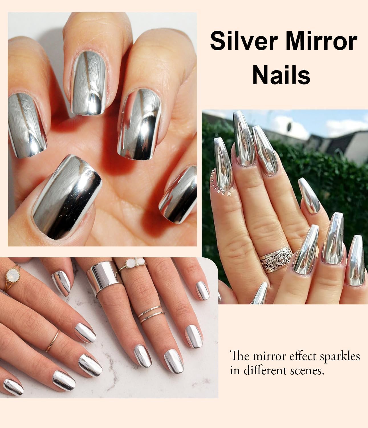 2 Jars Chrome Nail Powder:Mirror Effect Gold Chrome Nail Powder,Metallic Mirror Silver Chrome Powders Decoration for DIY Nail Art,Pigment Holo chrome powder with 4 Eyeshadow Sticks