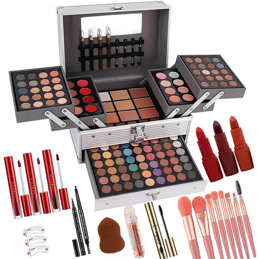 132 Color All- In- One Makeup For Women Full Kit,Professional Makeup Kit,Makeup Gift Set for Women,Girls&Teens,Include eyeshadow/lipstick/concealer/Lip Gloss/Eyeliner/Mascara(006N2-Silver)