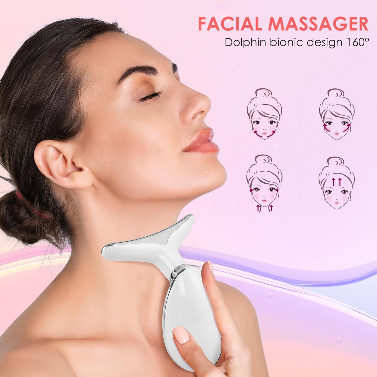 Facial Massager Red-Light-Therapy-for-Face and Neck, Face 𝖲 culpting Wand with 7 Color (White)