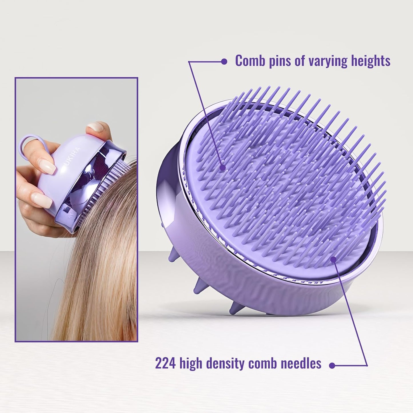 2 in 1 Scalp Massager Hair Growth,Scalp Scrubber with Soft Silicone Bristles for Dandruff Removal,Shampoo Brush for Exfoliation,Head Massager for Both Wet and Dry Use (Purple) 