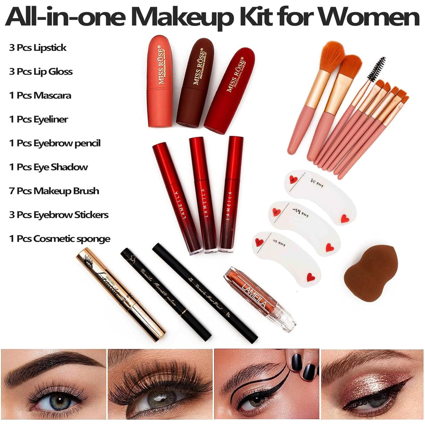 132 Color All- In- One Makeup For Women Full Kit,Professional Makeup Kit,Makeup Gift Set for Women,Girls&Teens,Include eyeshadow/lipstick/concealer/Lip Gloss/Eyeliner/Mascara(006N2-Silver)