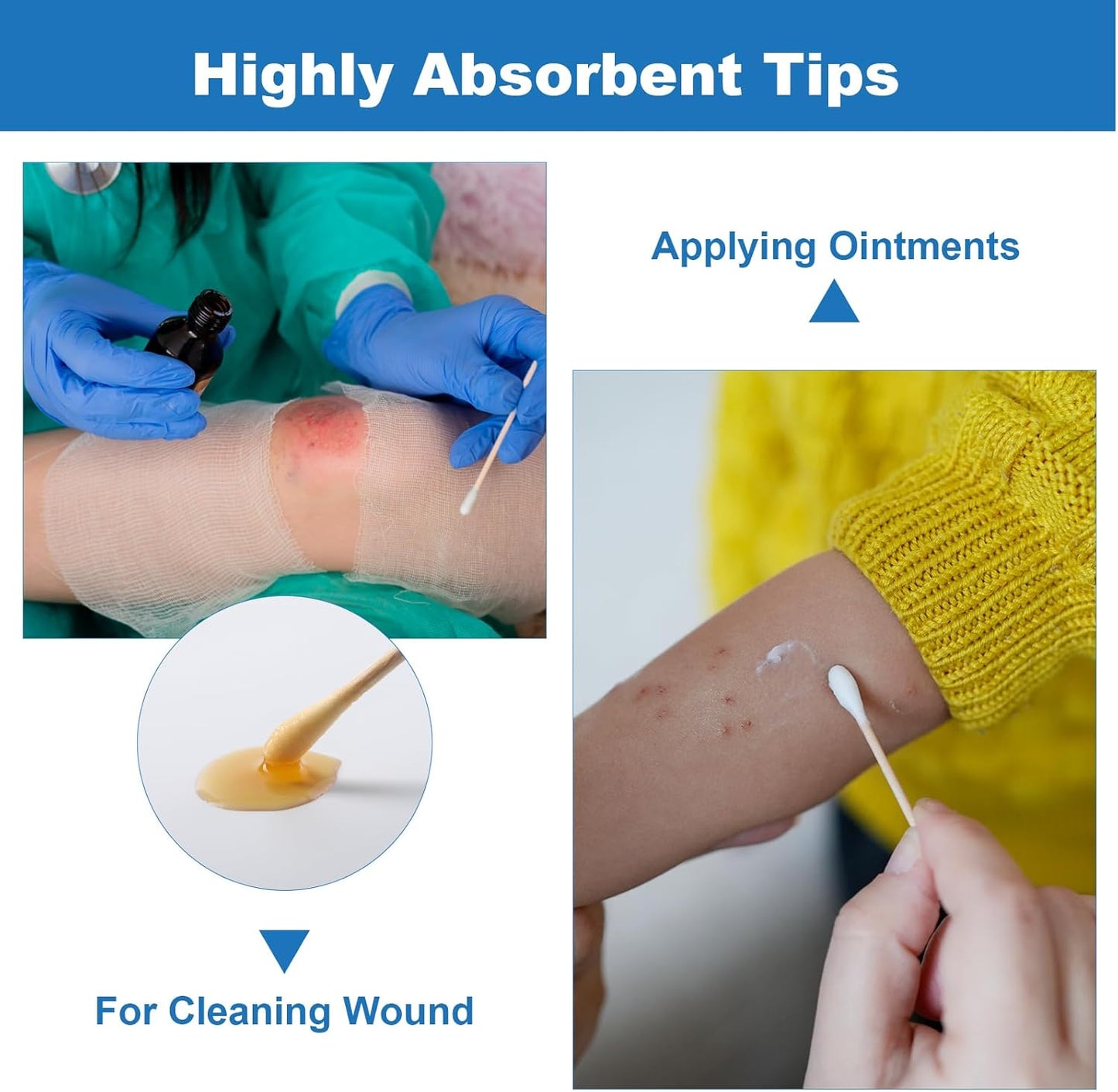 JMU Sterile Cotton Tipped Applicators 3", 200 Count Sterile Cotton Swabs, Wood Shaft Medical Swabs