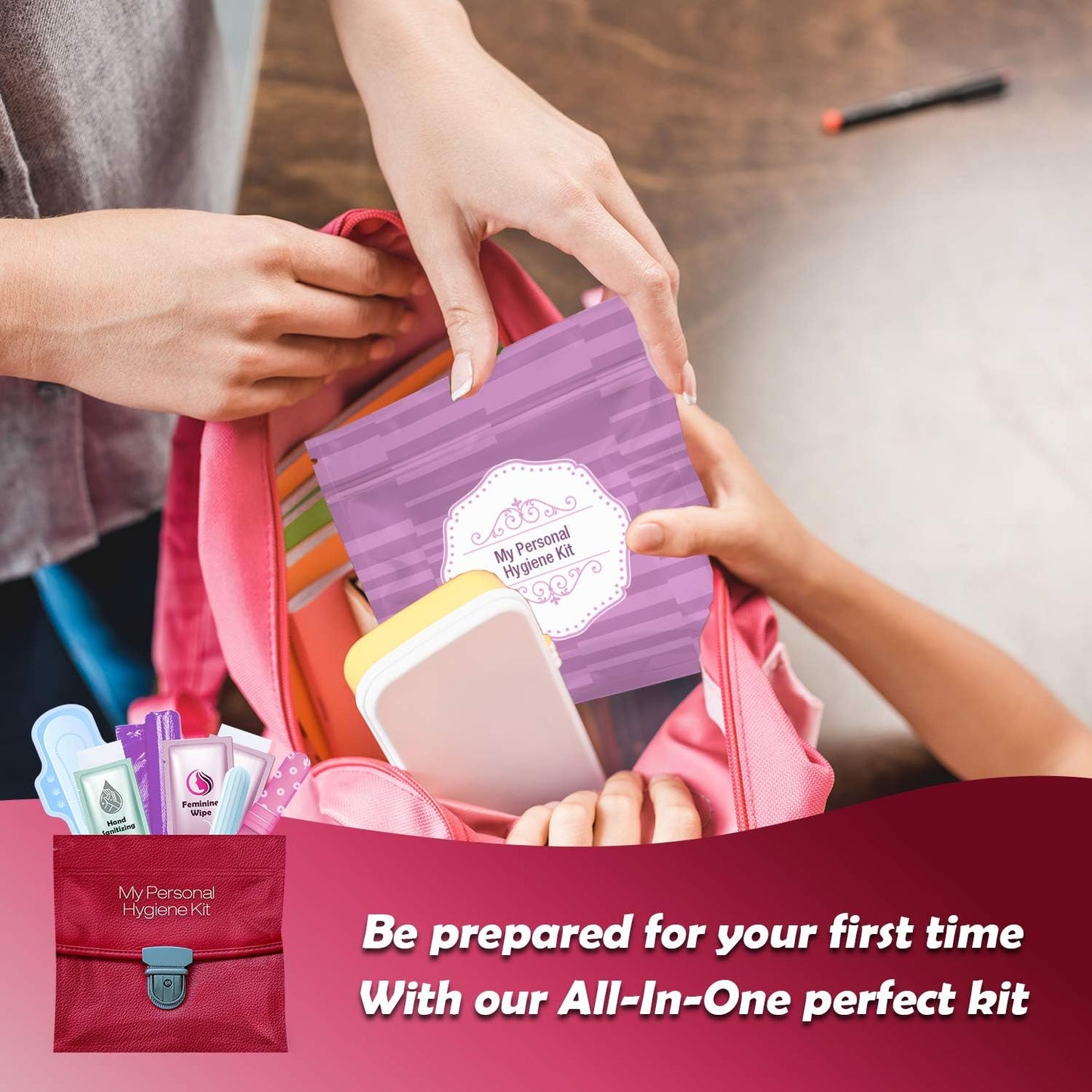 Light Leather Style Menstrual Kit All-in-One 10 Pack | Convenience on The Go | Period Kit Pack for Travelling, Tweens & Teenagers or just When You’re Out | Individually Wrapped Feminine Hygiene