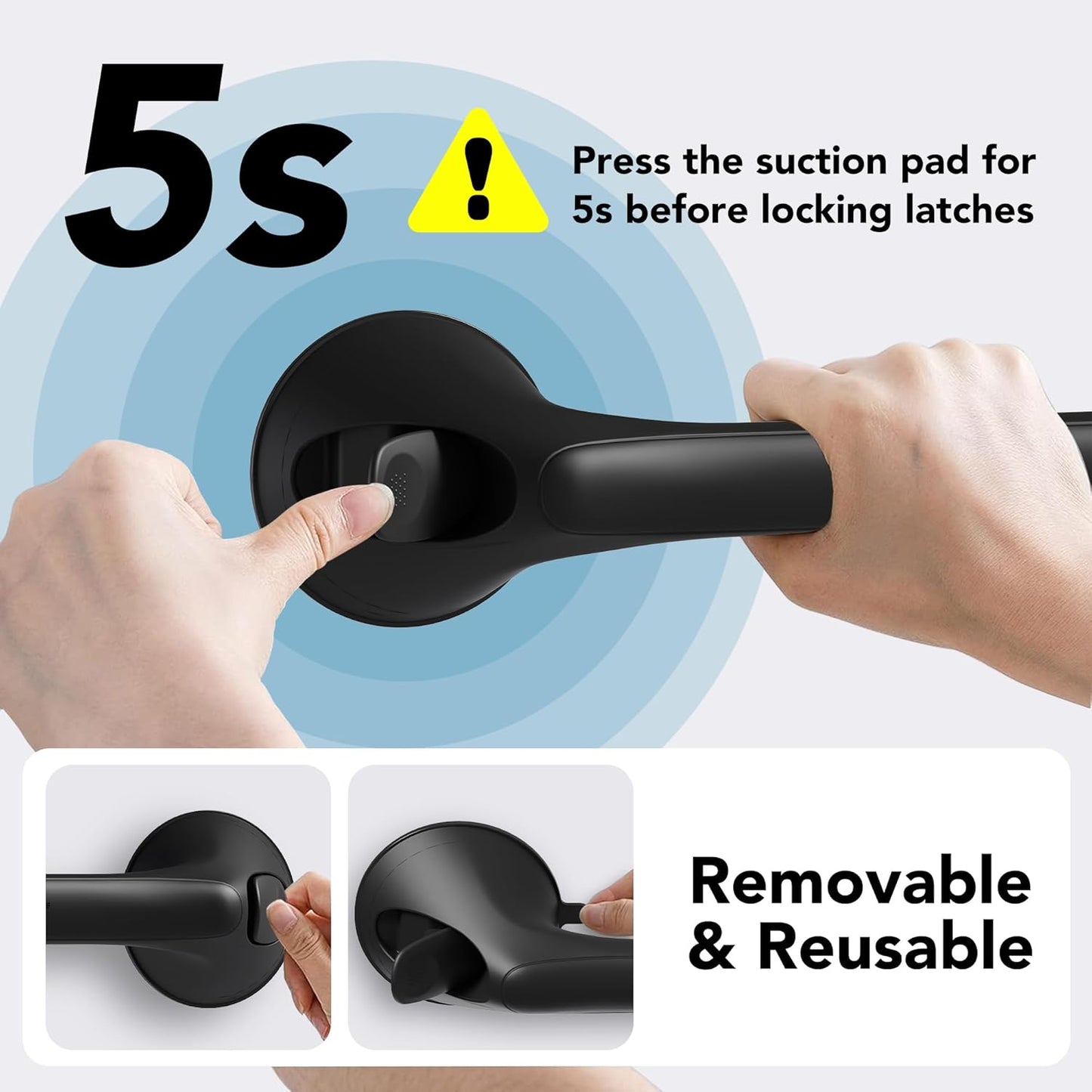 2 Pack 16 Inch Grab Bars for Bathtubs and Showers for Seniors, Heavy Duty Shower Handle for Elderly, Suction Cup Removable Handrails Handicap Bath Grip Bathroom Safety Grips (Black)