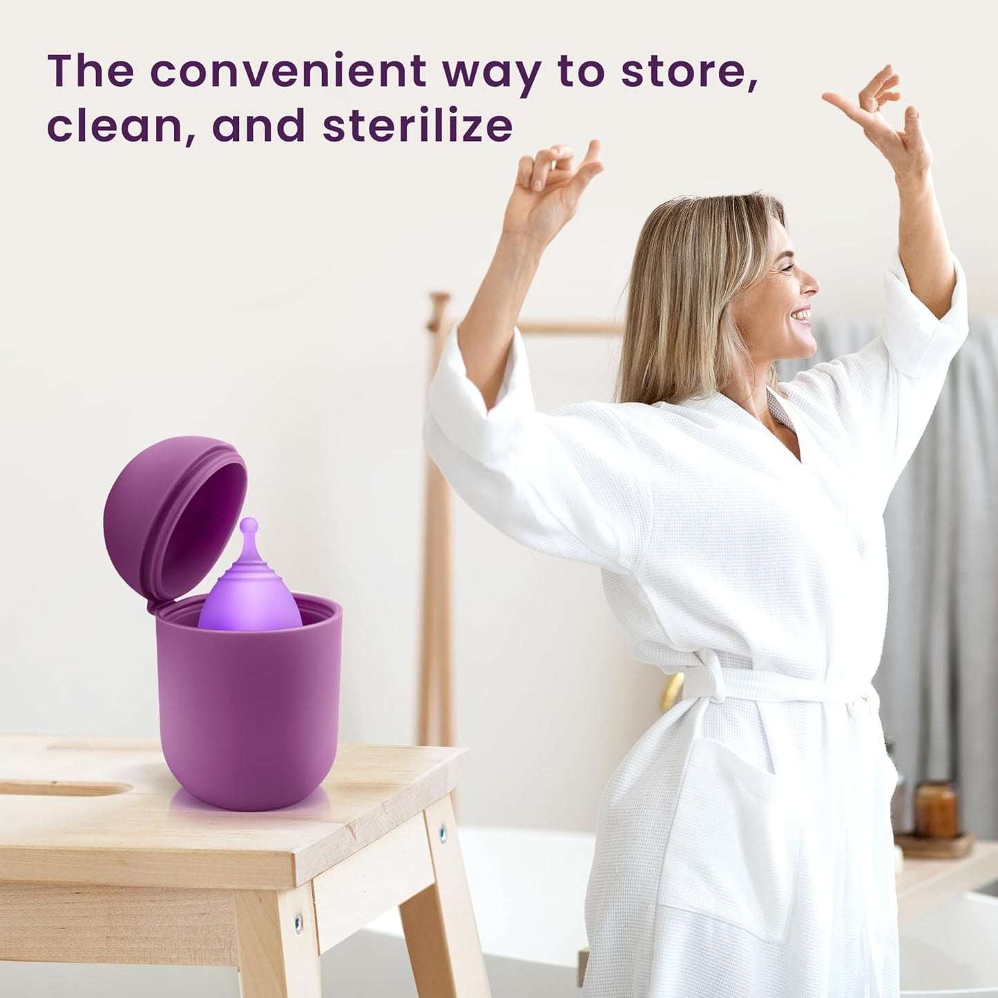 EcoBlossom Menstrual Cup Case and Sterilizer - Reusable Silicone Sterilizing Holder - Cleaner Period for You and Your Disc or Cup - Portable Cleaning Container & Microwave Steamer (Purple)