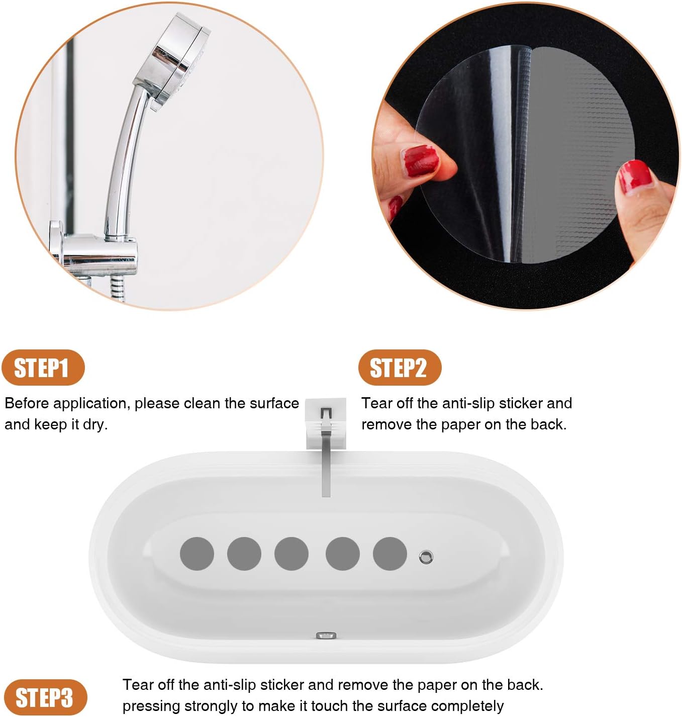 Non-Slip Bathtub Stickers, 24PCS Safety Bathroom Tubs Showers Treads Adhesive Decals Scraper (Gray)