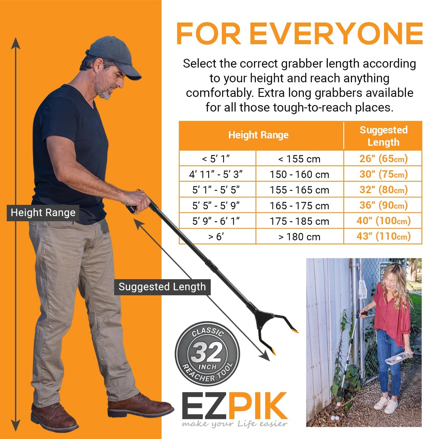 EZPIK Classic 32" Flexible Folding Grabber Tool for Elderly + Magnets, Reacher for Disabled & Seniors Heavy Duty Rotating Grippers for Reaching Underneath, Trash Grabbers & Pickers for Mobility
