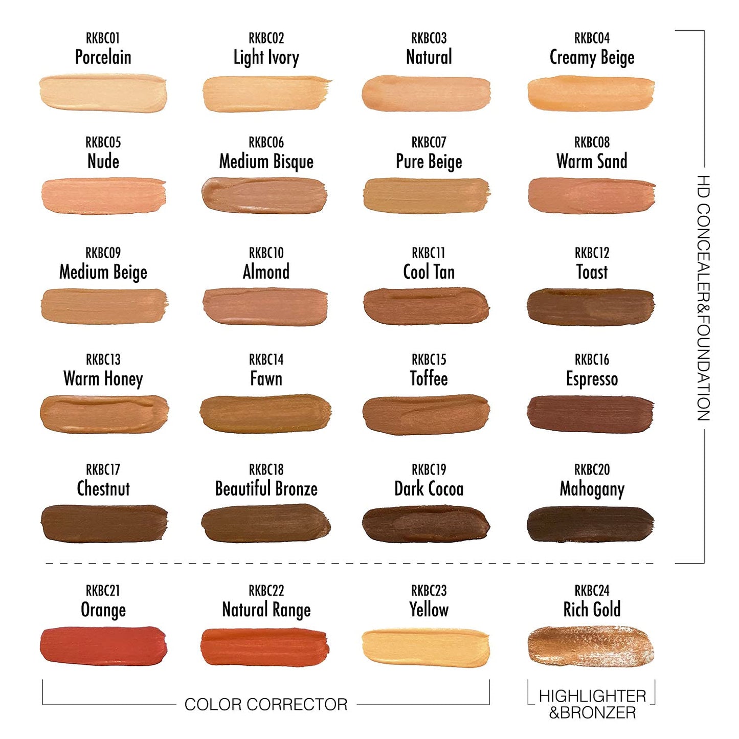 Ruby Kisses HD Brush Concealer & Foundation, Full Coverage, Color Correcting, Highlight, Contour 3 Pack (Orange Corrector)