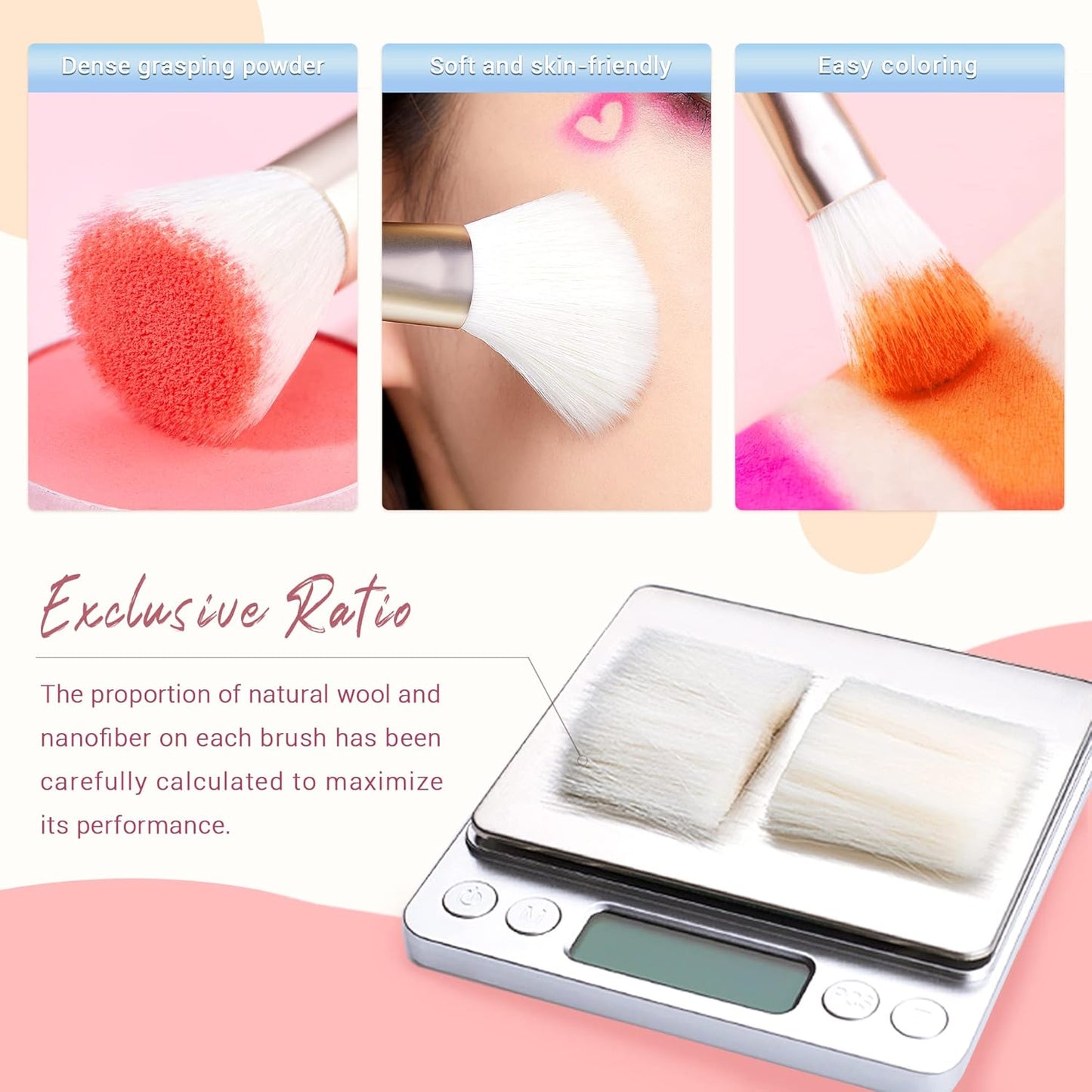 Jessup Makeup Brushes Set Professional, 25PCS Pink Premium Natural Powder Foundation Eyeshadow Blending Concealer Blusher Highlight Labeled Brushes, T290