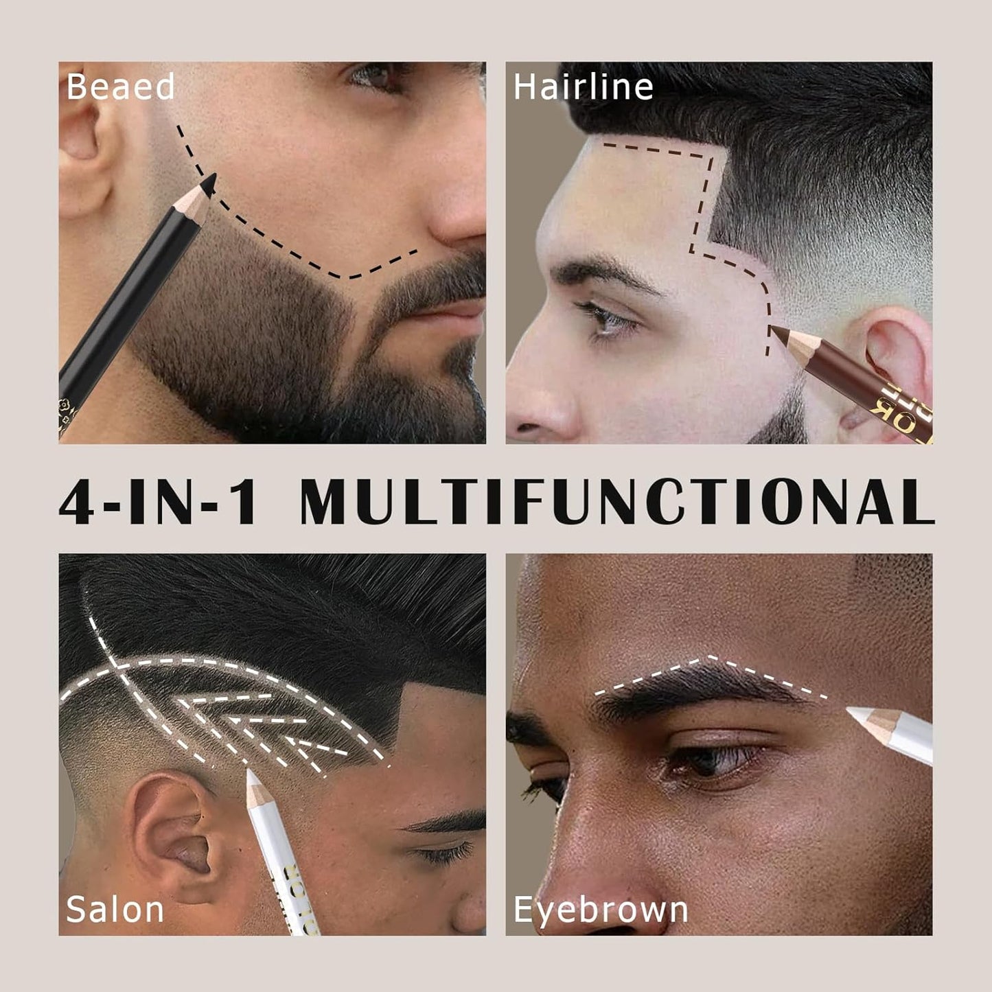 12Pcs Barber Pencil Set Hairline Enhancement Pencils Kit for Lineup Magic Beard Shaping Beard Guide Pen with Sharpener Barber Chalk for Beard Makeup Design for Men White Black Tan Brown