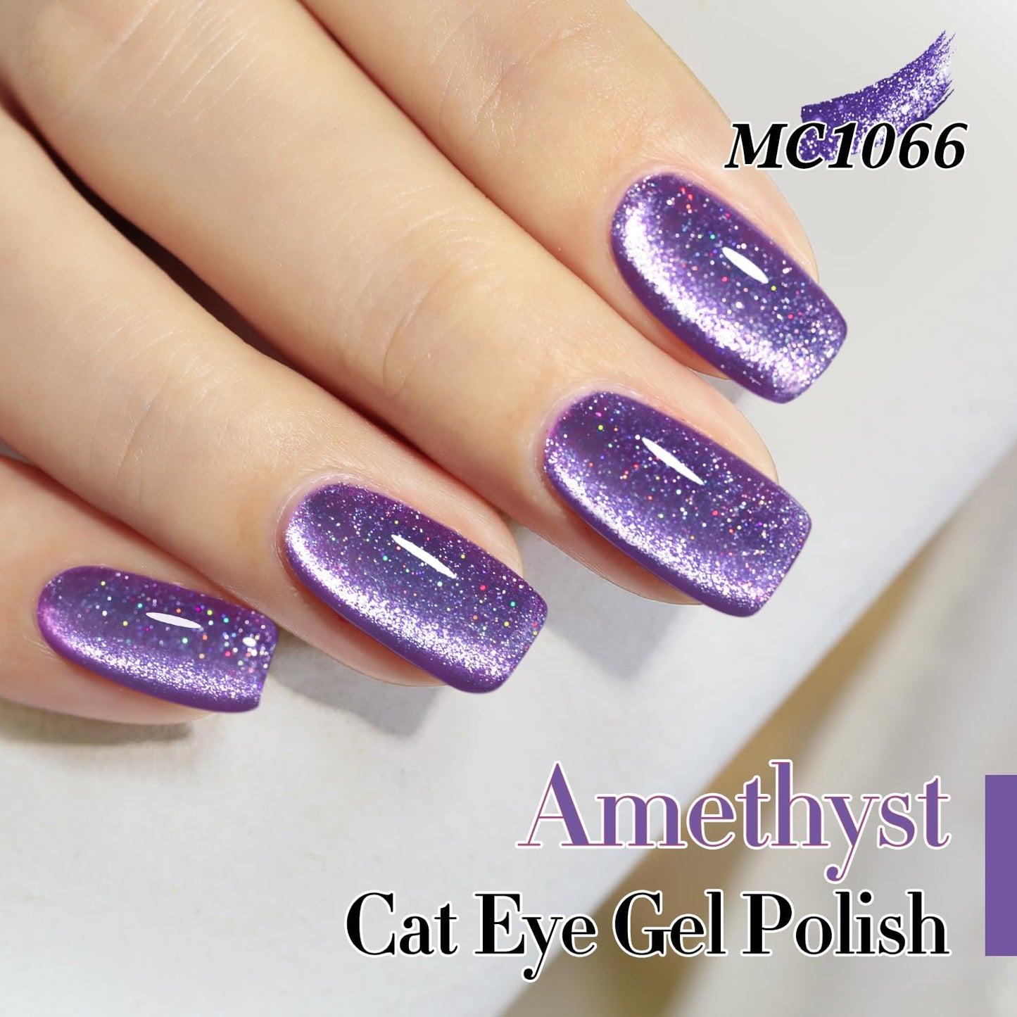 Double Rhythm Cat Eye Gel Polish with Magnet 15ML Jelly Glass Holographic Glitter Shimmer Translucent Sheer Color Magnetic Gel Polish Salon DIY at Home (Dark Purple-MC1066)