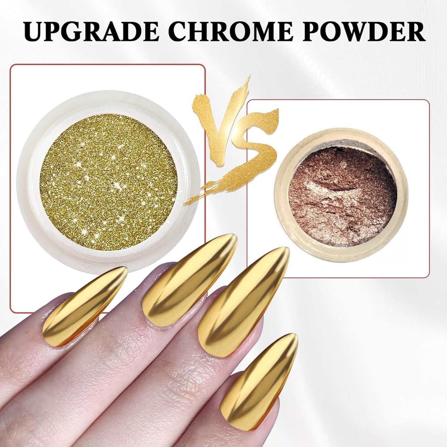 2 Jars Chrome Nail Powder:Mirror Effect Gold Chrome Nail Powder,Metallic Mirror Silver Chrome Powders Decoration for DIY Nail Art,Pigment Holo chrome powder with 4 Eyeshadow Sticks