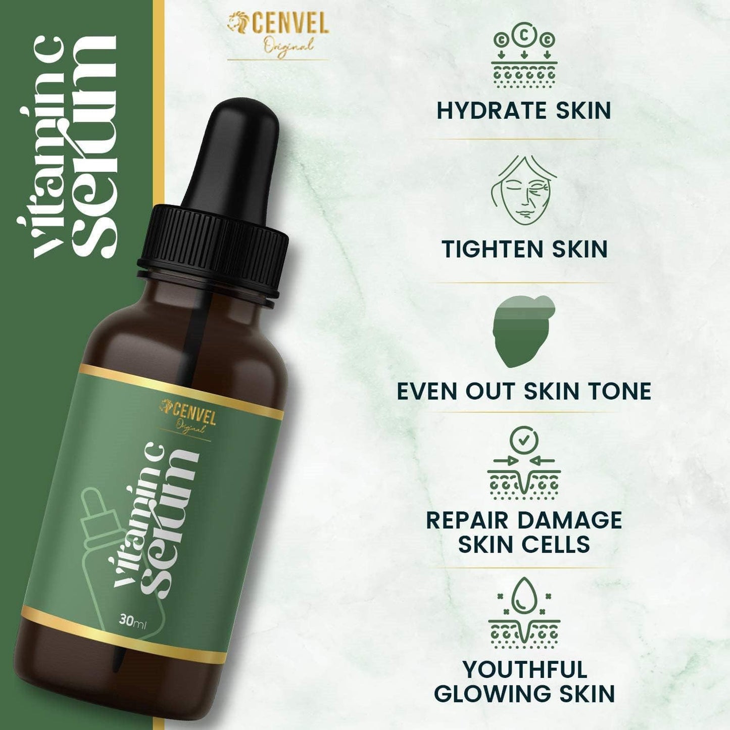 100% Real Crystal Jade Stone Roller and Gua Sha Set with Vitamin C Serum | Great for Eye Puffiness Treatment, Skin Tightening, Anti Aging, Rejuvenate Face & Neck | Great Gift for Women & Men (Green)
