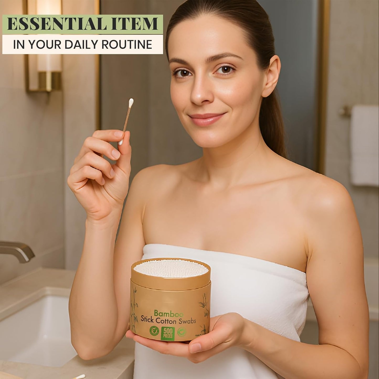 Bamboo Cotton Swabs 500 Pack - Natural Swabs for Ears, Makeup & Cleaning - Carbonized Bamboo Sticks with Soft Buds - Travel Size Q Gentle Tips - Precision Ear Cleaner Swabs