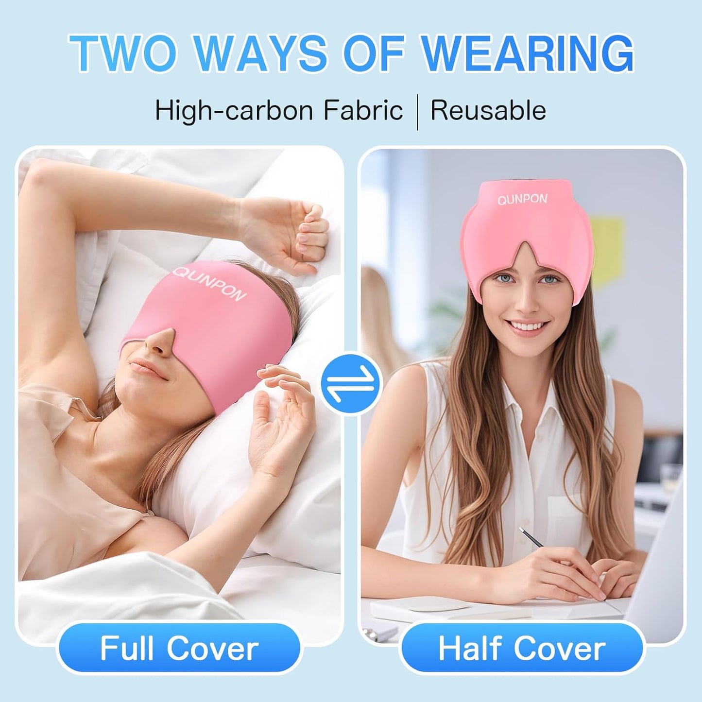 Migraine Relief Cap,Headache Relief Cap Ice Pack Mask, Cold Eye Face Hat Cooling Gel Head Wrap for Tension, Stress,Hangover Gifts for Women mom-Pink
