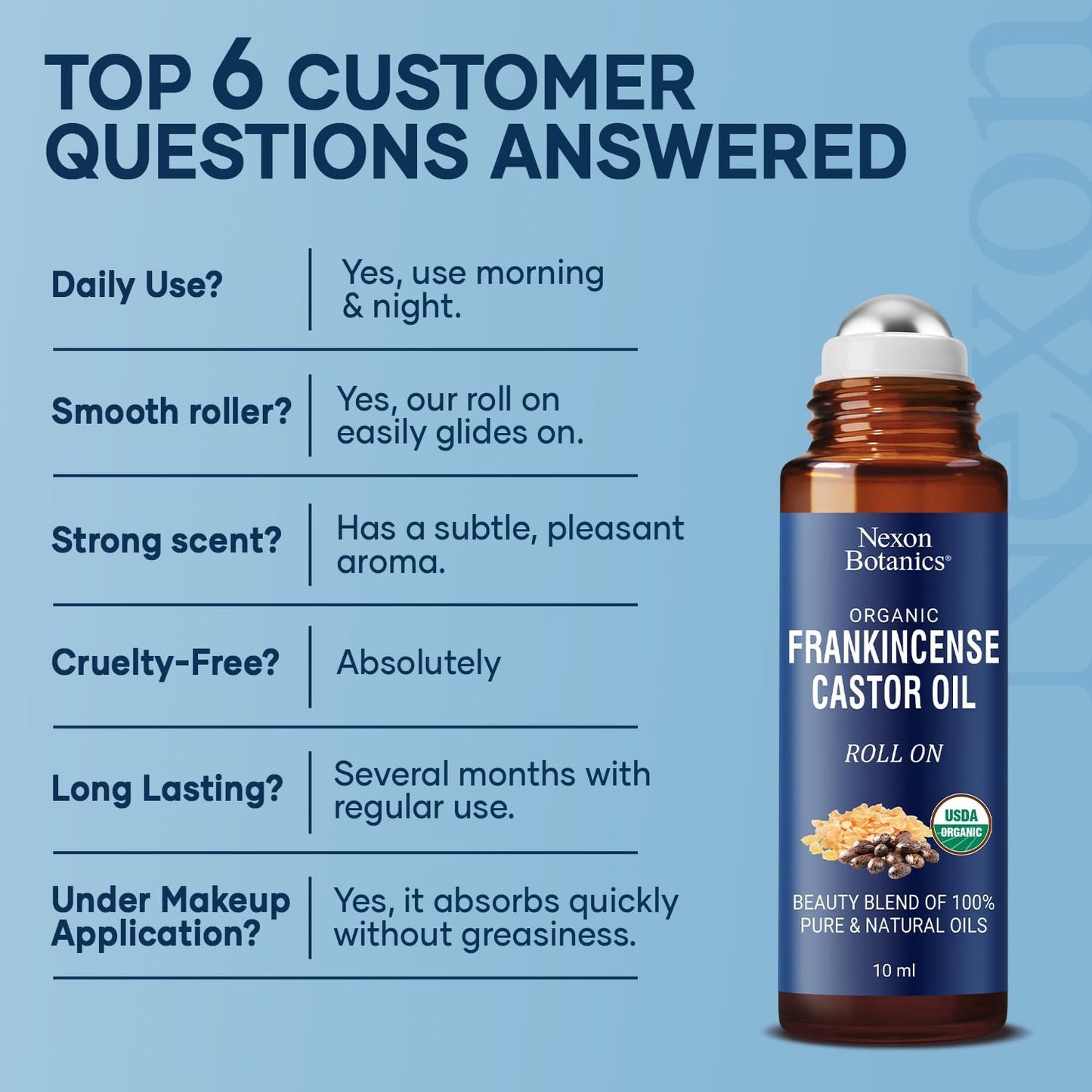 Organic Castor Oil and Frankincense Eye Roller 10 ml - Under Eye Puffiness & Fine Line Moisturizer - Lightweight Roll On - Nexon Botanics